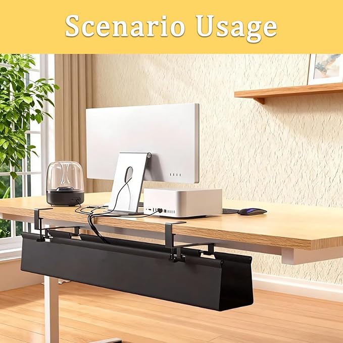 No Drill Under-Desk Cable Management Tray, Desktop Cable Organizer, Fabric Storage Tray, Two Installation Methods, Suitable for Office/Home Use. (13 * 47in)