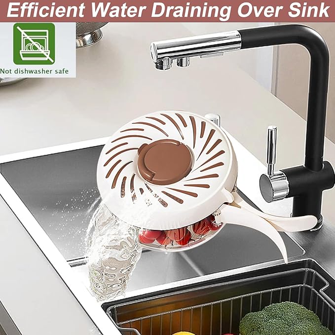 2025 Upgrade Fruit Washing Bowl with Strainer(2.85QT+1QT),3 in 1 Multipurpose Drain Basket with Lid & Ice Box,Foldable Handle Fruit Strainer,Fruit Washer Perfect for Fridge Storage and Outdoor Picnics