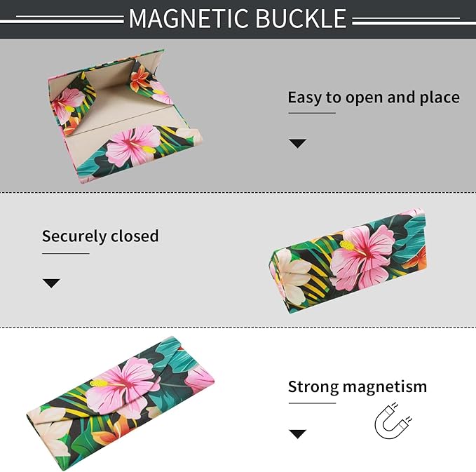 Foldable Glasses Case, Magnetic PU Leahter Sunglasses Case, Cute Hard Shell Folding Eyeglass Cases for Women Kids