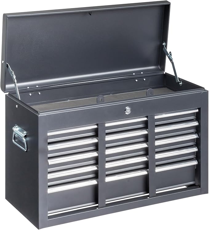 Metal Tool Box Organizer | Lockable Tool Chest | Toolbox with 5 Sliding Drawers | Large Tool Storage Box Organizer | Portable Toolchest with Keys for Garage Workshop and Tool Room | Black