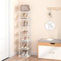 Bamboo Free Standing Shoe Rack Shelf Multi Tier Tall Wooden Stackable Shoes Rack Organizer for Closet Front Door Entrance Narrow Vertical Shoe Storage Rack for Corner Stand (White, 7 Tiers)