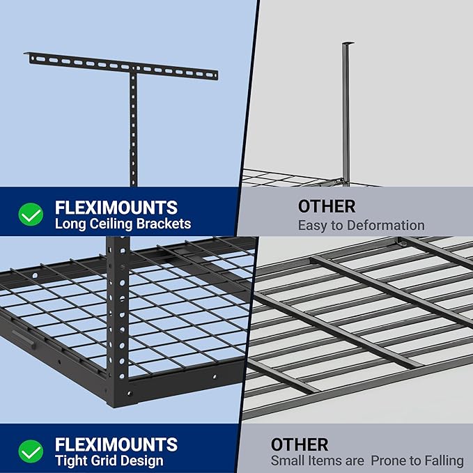 FLEXIMOUNTS 2x3FT Garage Storage Rack Overhead, Adjustable Ceiling Storage Racks, Metal Garage Organization System with 155LBS Weight Capacity, Black, Classic Series