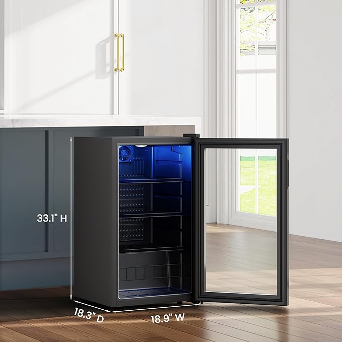 Yeego Beverage Refrigerator Cooler, 130 Cans Mini Fridge with Glass Door Beverage Fridge with Adjustable shelves for Soda Beer or Wine,Beverage Cooler with Digital Temperature Control for Home Office