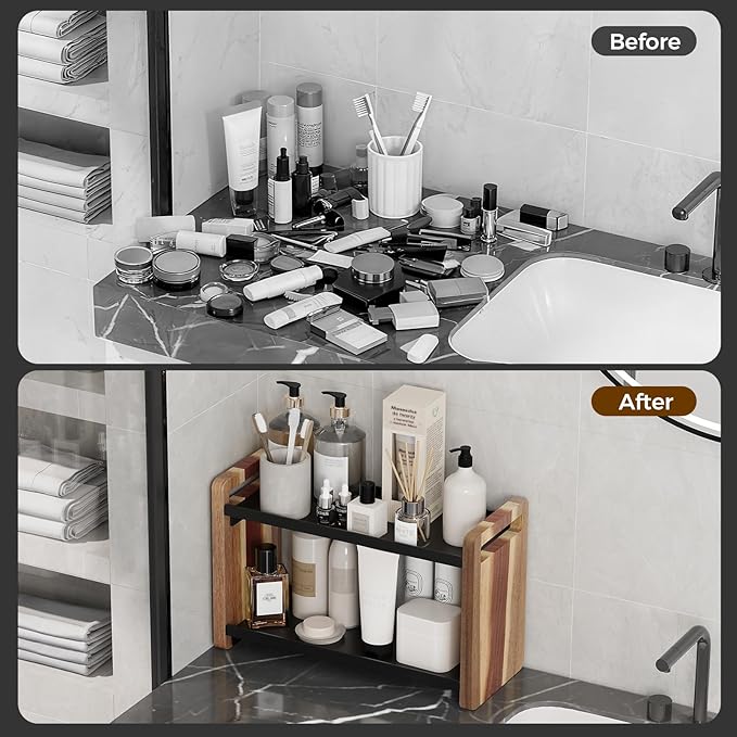 Bathroom Counter Organizer,Bathroom Counter Shelf,Bathrooms Organizers,Under Sink Organizer,Cologne Organizer for Men,Cologne Stand,Spice Rack,Cabinet Organizers(Brown 2 Tier)