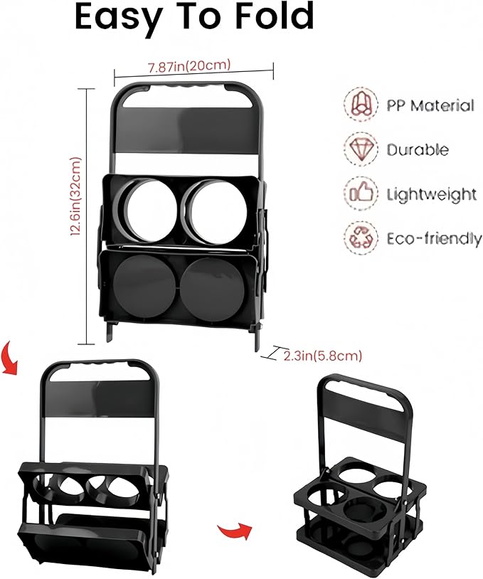 Foldable Beer Carrier 2/4/6 Pack, Heavy-Duty Plastic Drink Caddy, Portable Beverage Tote with Handle,cup carriers (purple, 6 cups)