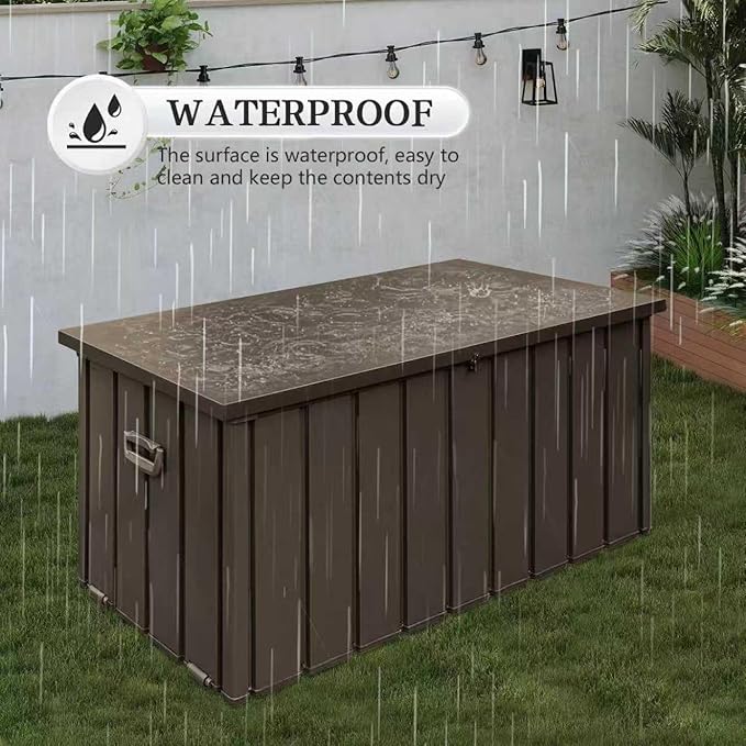 Domi 150 Gallon Metal Deck Box Waterproof, Outdoor Storage Box with Lock Wheels Side Handles Outside Storage Box for Patio Cushions, Shoes & Pool Tools