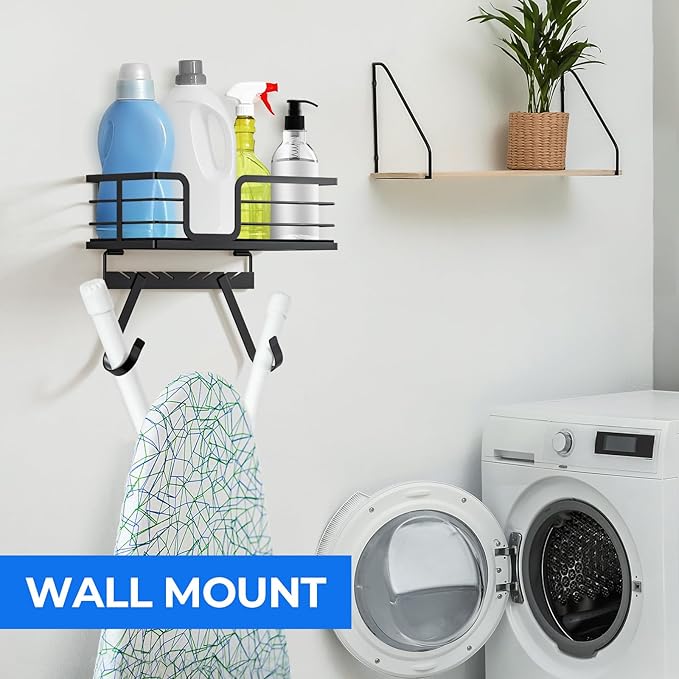 TJ.MOREE Over The Door/Wall Mount Ironing Board Hanger, Laundry Room Iron and Ironing Board Caddy Storage for Water Mister, Fabric Sprays, Laundry Detergent