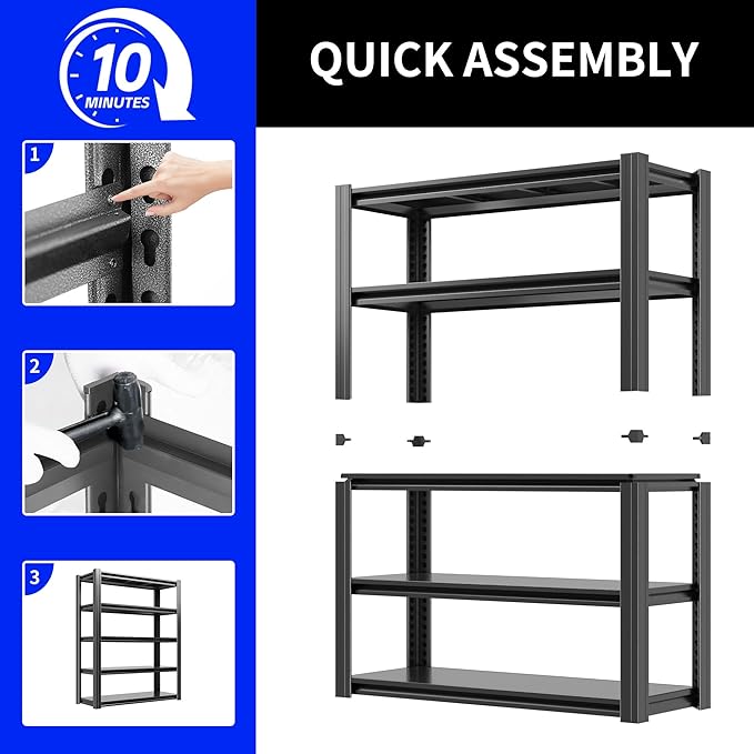 Metal Storage Shelving Heavy Duty, Shelves Unit for Garage, Adjustable 5 Tier Storage Rack, Industrial Utility Shelf for Garage, Warehouse, Basement, Kitchen,15.7" D x 31.5" W x 63" H, Black