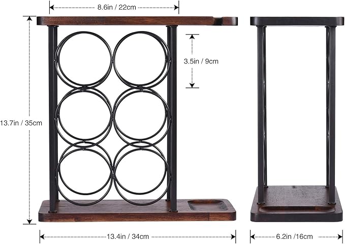 ALLCENER Wine Rack with Glass Holder, Countertop Wine Rack, Wooden Wine Holder with Tray, Perfect for Home Decor & Kitchen Storage Rack etc (Hold 6 Bottles and 2 Glasses)