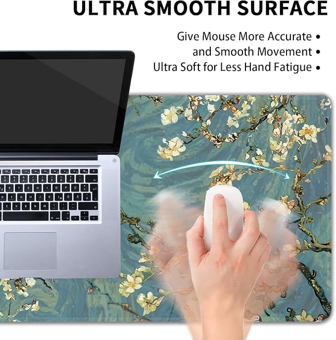 Almond Blossoms Large Mouse Pad,Gaming Keyboard Desk Pad,Extended Mouse Mat Non-Slip Rubber Base with Stitched Edges for Office Game Home XL 31.5"x11.8"