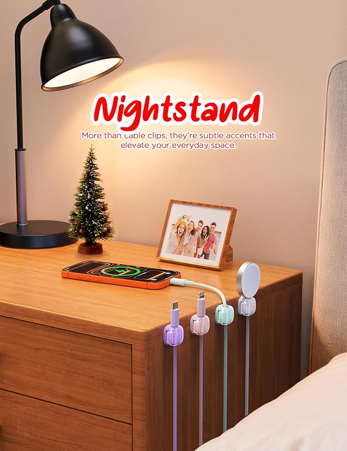 8Pack Cord Organizer, Cable Clips Clasp Cord Holder for Nightstand Home Office Desk Accessories Cable Organizer, Stocking Stuffers for Women, Christmas for Gifts for Women, Wife, Mom, Her, Teen Girls