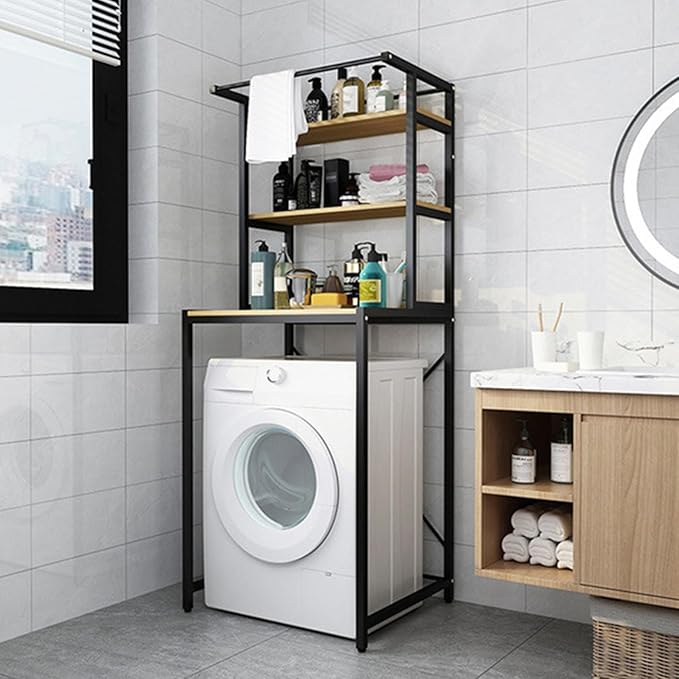Gdrasuya10 3 Tier Over The Washer and Dryer Storage Shelf, Black Washing Machine Storage Utility Rack Freestanding Laundry Storage Shelf Organizer Space Save for Laundry Room Organization