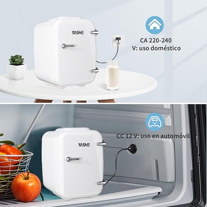 Mini Fridge, 4 Liter/6 Cans Small Refrigerator for Skincare, 110V AC/ 12V DC Thermoelectric Cooler and Warmer for Drink Office Dorm Bedroom Car, White