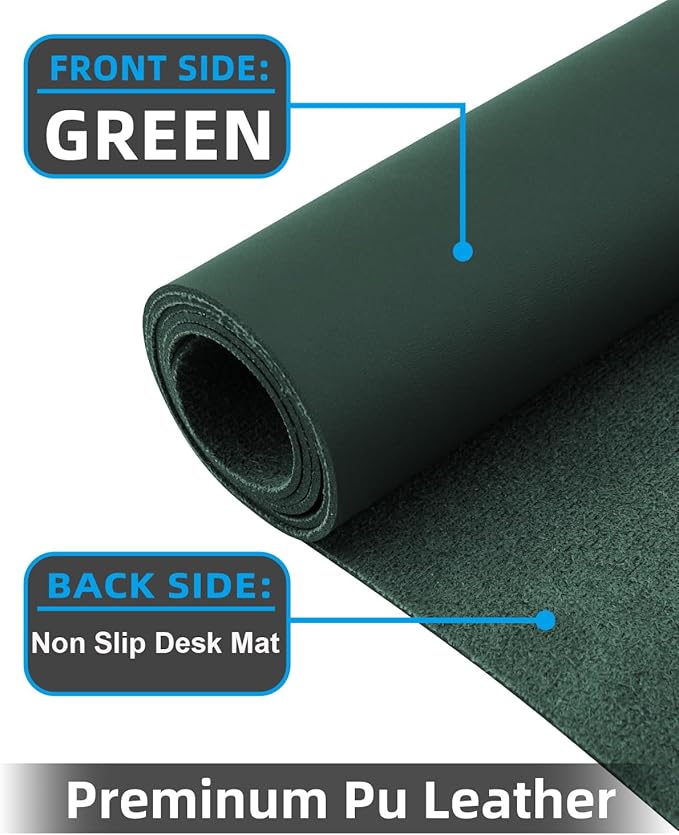 Leather Desk Pad Protector, Office Desk Mat, Large Mouse Pad, Non-Slip PU Leather Desk Blotter, Laptop Desk Pad, Waterproof Writing Pad for Office/Home/Decor (Dark Green, 40" x 17")