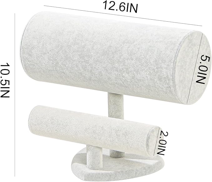 Coward Multi-use Headband Holder Stand, Scrunchie Hairband Organize Rack, Two Layer Bracelet Jewelry Display Holder Stand for Women Girls (Gray Beige velvet)