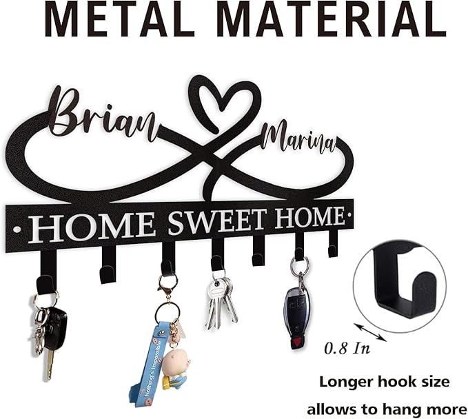 Personalized Couple's Name Key Rack, Wall Mounted Metal Key Holder for Housewarming Gifts,ignent Bedding