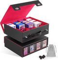 ZLCA MTG Storage Box 4-Row with Handle, MTG Deck Box Holds 3000+ Trading Cards with Portable Handle Dice Bag, Commander Storage Card Case for Top Loaders TCG PTCG Sport Card(Black&Red)