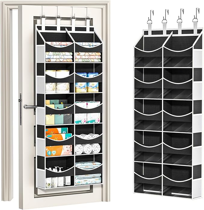 Aokeyee Over the Door Storage Organizer - 5 Tiers Behind Door Storage with 10 Compartments & 10 Mesh Pockets, 80lb Capacity Door Hanging Organizer for Closet, Bedroom, Bathroom, Pantry, Nursery, Toys
