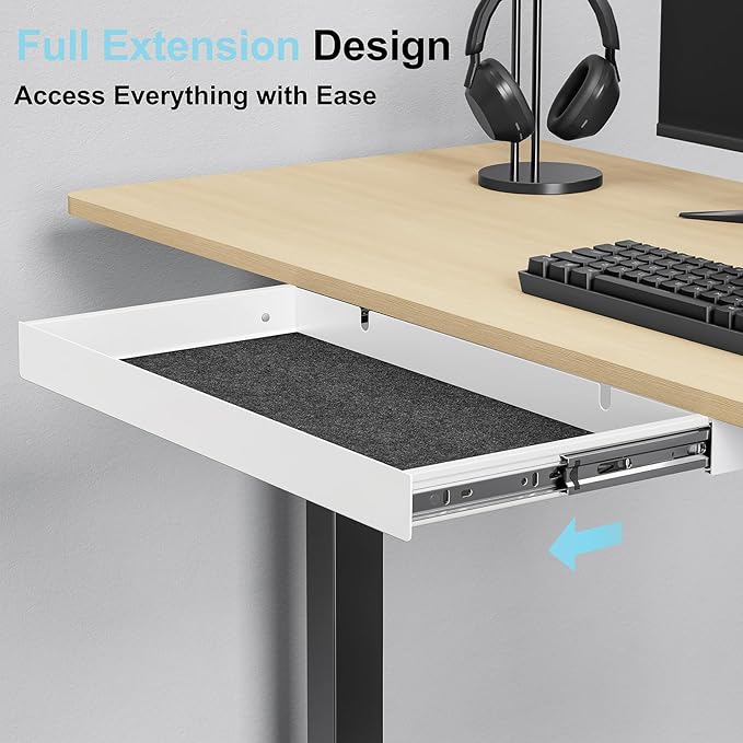Under Desk Drawer,20.1 inch Carbon Steel Slide-Out Under Table Storage Organizer With Full Extension Ball-Bearing Slides,Undermount Drawer For Standing Desk & Home Office,White