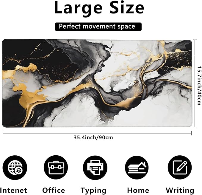 Gaming Mouse Mat Luxury Gold Abstract Fluid Art Large Mouse Pad Extended Mouse Pad Desk Mat Non-Slip Rubber Base Mice Pad Desk Pad for Office Game Home 35.4x15.75 in