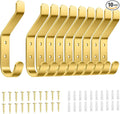 Coat Hooks Wall Mount for Hanging: 20LB Sturdy Hanger for Backpack, Towel, Bag, for Closet, Bathroom, Door, Mushroom, Brushed Gold 10 Pack, 3.75"