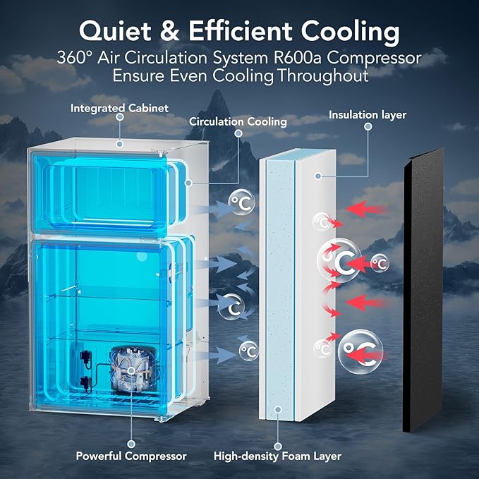 3.1 Cu.Ft Mini Fridge with Freezer, Compact Refrigerator with 2 Doors, Small Fridge with Adjustable Thermostat & Removable Glass Shelves for Bedroom, Office, Dorm, or Apartment, Silver