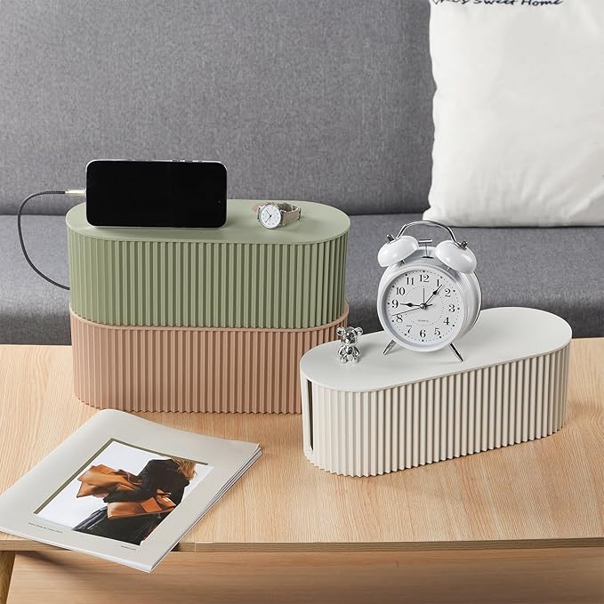 Cable Management Box Large Cable Organizer Box for Power Strips, Surge Protectors, Chargers, Adapters, TV Computer Wires Cable Hider Organizer Box with Cable Ties，Clip Holders - Khaki
