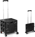 CleverMade Collapsible Wheeled Crate, 55L Capacity, 4 Double Wheels, Foldable with Lid, Black
