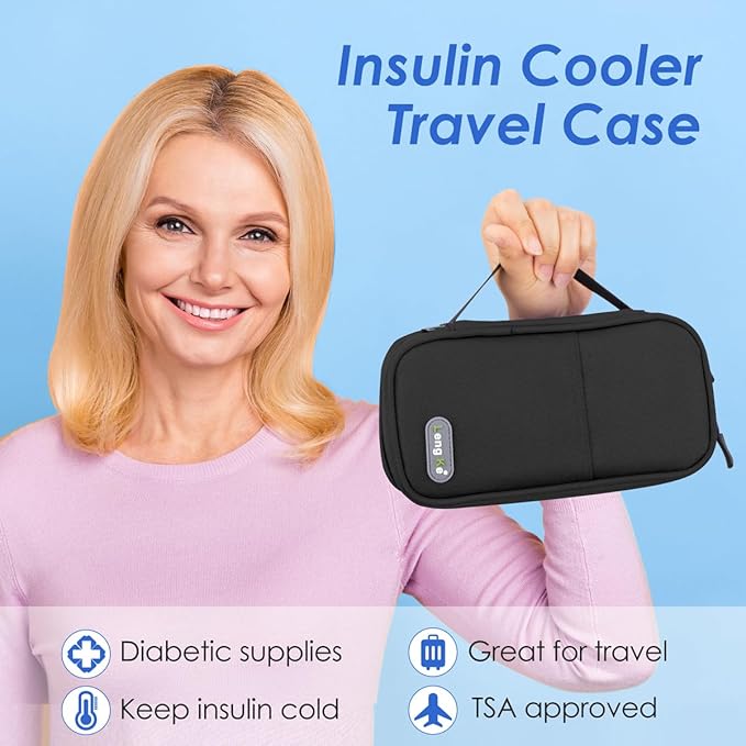 YOUSHARES Insulin Cooler Case - Travel Medicine Cooler Bag for Diabetes Supplies, Insulin Pen Case with 2 TSA Approved Gel Ice Packs (Black)