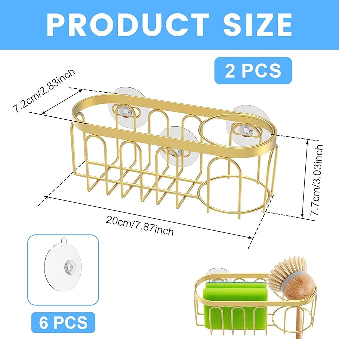 2Pcs Kitchen Sink Sponge Holder 304 Stainless Steel Suction Cup Sink Drain Rack Rustproof Kitchen Sink Organizer No Drill Dish Sponge Holder Tray for Kitchen Bathroom