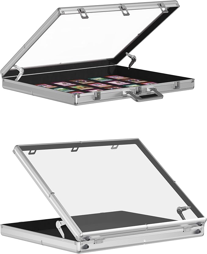 Portable Trade Show Display Case, 28"x20" Aluminum Card Show Display Case with Lock, Large Table Top Sports Card Display Case with Clear Acrylic Glass for Jewelry, Trading Card, Collectibles Shows