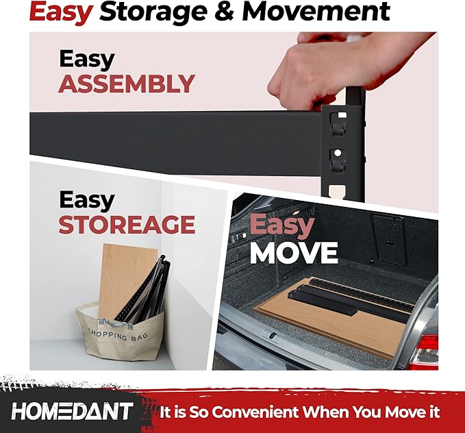 HOMEDANT 5 Tier Storage Shelves Adjustable Laminated Boltless Garage Metal Shelving Unit Heavy Duty Utility Rack Shelf Warehouse Pantry Closet Kitchen (10, (L) 48.1" W, Black)