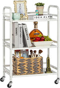 HDANI 3 Tier Rolling Cart Shelves,Heavy Duty Multifunctional Metal Frame-Supports 22 Lbs Per Tier,Rolling Cart with 2 Lockable Wheels for Home, Office,Kitchen,Bathroom,Bedroom,White