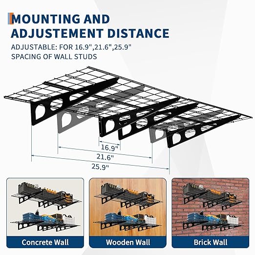 GarveeHome 2 Pack 2x6ft Garage Storage Shelving Wall Mounted, 24-inch-by-72-inch 1600 Lbs Heavy Duty Sturdy Storage Shelves, Wall Shelves Folding Storage Garage Organization for Warehouse, Laundry