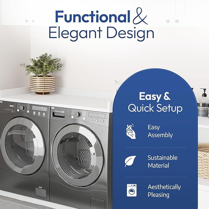 OfficeSimpli Large Washer Dryer Countertop 30 x 58 - Made in USA - Heavy-Duty Laundry Countertop Over Washer and Dryer, Laundry Room Countertop Organization Solution with Non-Slip Pads, Glacier White