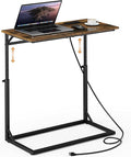 Vagusicc C Shaped End Table with Charging Station, Large C-Table End Table Adjustable Height Side Table for Couch, Couch Table Slide Under Sofa Table TV Tray Table for Sofa, Living Room, Bedroom,Brown