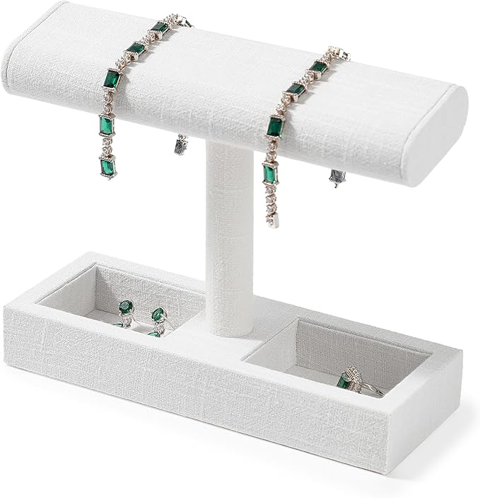 Oirlv Linen T-Bar Watch Display Stand Jewelry Display Props Jewelry Organizer Holder for Watch Bracelet Ring Earrings (Creamy-white,Linen)