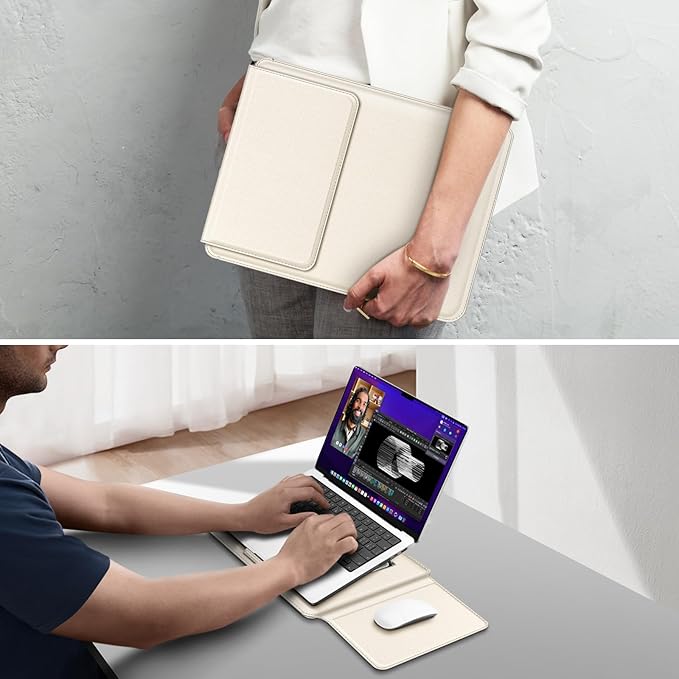 Fintie Sleeve Case for MacBook Air 13.6 A3240 A3113 A2681, Pro 14 A3434 A3401 A3185 A3112 A2992 A2918 A2779 A2442, MacBook Pro/Air 13 - PU Leather Slim Bag Cover with Stand Feature, Starlight