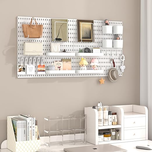 Pegboard Combination Kit, 8 Peg Boards and 30 Accessories Modular Hanging Black Pegboard for Walls, Office Wall Organizer, Keys Holder on Wall, Nursery Storage, 44"x22" Black