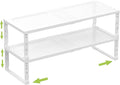 Expandable Cabinet Shelf Organizer Storage Spice Rack Shelves for Kitchen Stackable Adjustable Pantry Cupboard Bathroom Countertop Desktop(2Packs/White/Large-with Hole)