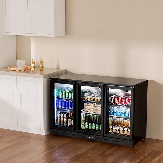 COTLIN 11.45 Cu.Ft Back Bar Beverage Cooler with Low-E Glass Auto Defrost – 3 Door Commercial Under Counter Fridge for Beer, Soda, Wine– Triple Fan Cooling, ETL NSF Approved