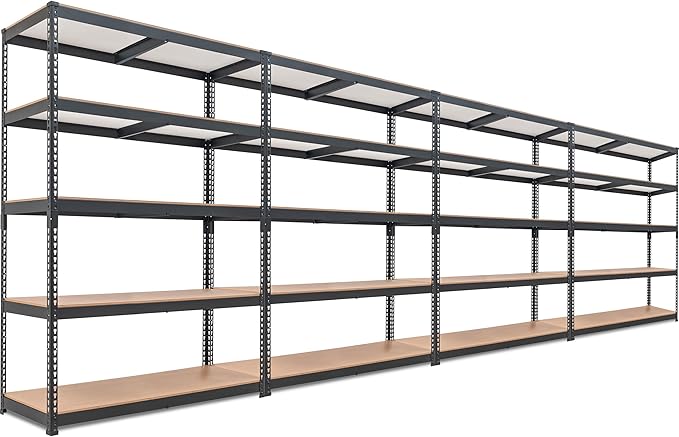HOMEDANT 5 Tier Storage Shelves Adjustable Laminated Boltless Garage Metal Shelving Unit Heavy Duty Utility Rack Shelf Warehouse Pantry Closet Kitchen (4, (L) 48.1" W, Black)