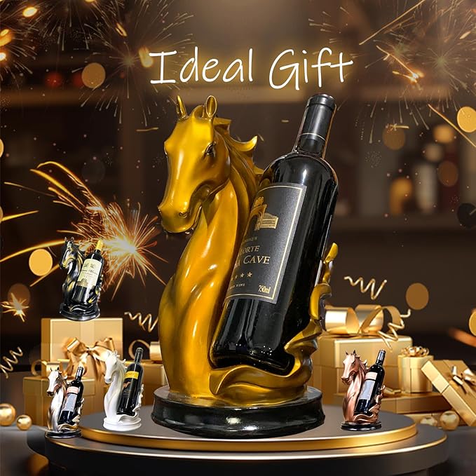 Wine Bottle Holder Wine Racks Tabletop Horse Statue as Home Kitchen Wine Cellar Decorative Storage Organizer, Horse Sculpture Horse Decor Horse Gifts for Girls Men Women (Gold)