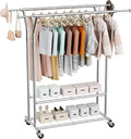 VEVOR Clothes Rack, Rolling Clothing Garment Rack, Extendable Carbon Steel Clothing Racks with Wheels for Bedroom, Laundry, Living Room