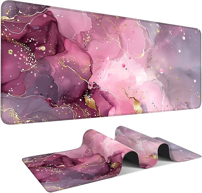 Pink Gaming Mouse Pad 35.4"x15.7"Desk Mat Anti-Slip Rubber Base & Durable Stitched Edges for Gamers Smooth Mouse Writing Surface for Desk Office/Home