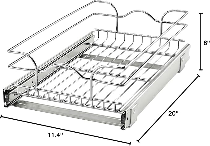 Rev-A-Shelf Kitchen Cabinet Pullout Shelf and Drawer Organizer Slide Out Pantry Storage Basket in Multiple Sizes, 12 x 20 In, 5WB1-1220CR-1