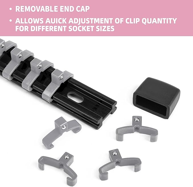 Socket Organizer Drive ABS Tools - Grey Socket Holder, Premium Quality 12 Pieces Socket Holders Kit 1/4-Inch x 64 Clips, 3/8-Inch x 60 Clips, 1/2-Inch x 48 Clips（12PC,Grey)