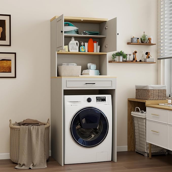 Washer Dryer Countertop with Shelf, Over The Washer or Dryer Storage Shelves Cabinet, Laundry Room Storage and Organization, Compact Washing Machines with a Width of Less Than 27 inches