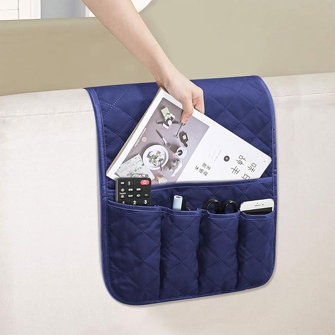 Sofa Armrest Organizer Non-Slip Arm Chair Bedside Caddy Storage Organizer for Recliner Couch with 5 Pockets for Cell Phone TV Remote Control Magazines (BLUE)