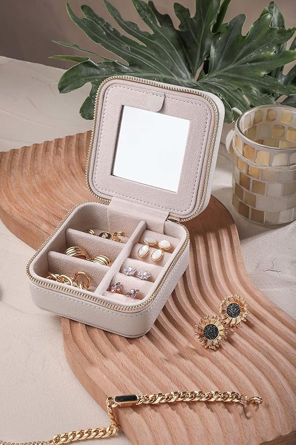 S.Leaf Travel Jewelry Organizer Boxes for Women Small Portable Necklace Earrings Bracelet Rings Travel Case Best Friend Birthday Gifts for Women Trendy (Butterfly_Beige_Gold)